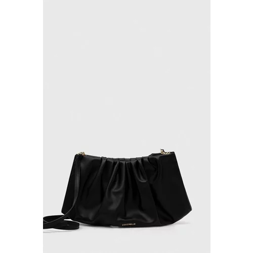Coccinelle Usnjena večerna torbica črna barva