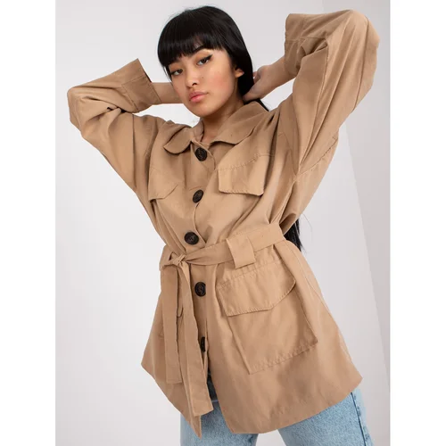 Fashion Hunters A thin camel spring coat with a belt