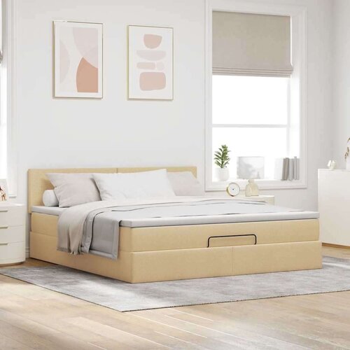 VidaXL Otomanski krevet s madracem krem 160x200 cm od tkanine Slike