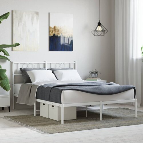 VidaXL Kovinski posteljni okvir z vzglavjem bel 120x190 cm Slike