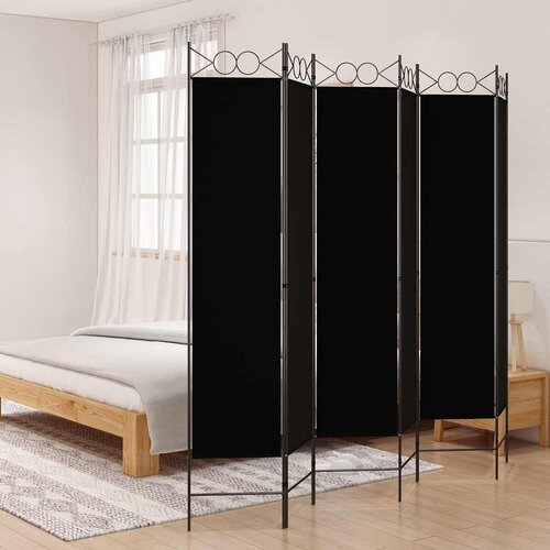 Sobna pregrada s 6 panela crna 240x200 cm od tkanine Cijene