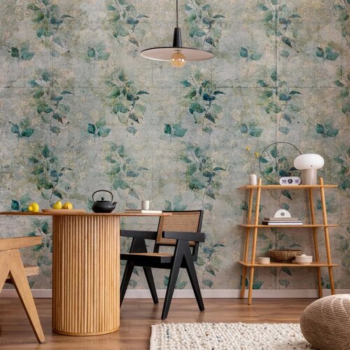  Foto tapeta - Mint tones - green leaf bouquets on a retro patterned background 400x280 Cijene