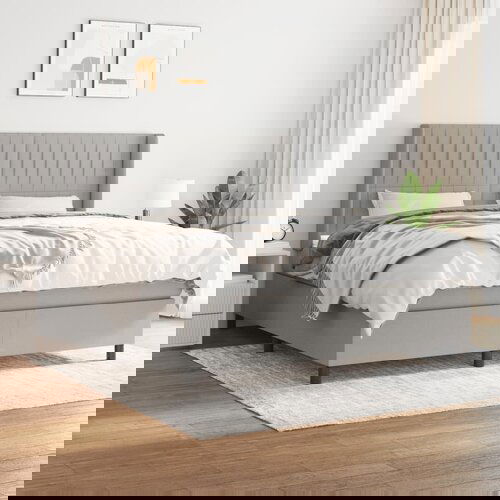 VidaXL Box spring postelja z vzmetnico svetlo siva 180x200 cm blago Slike