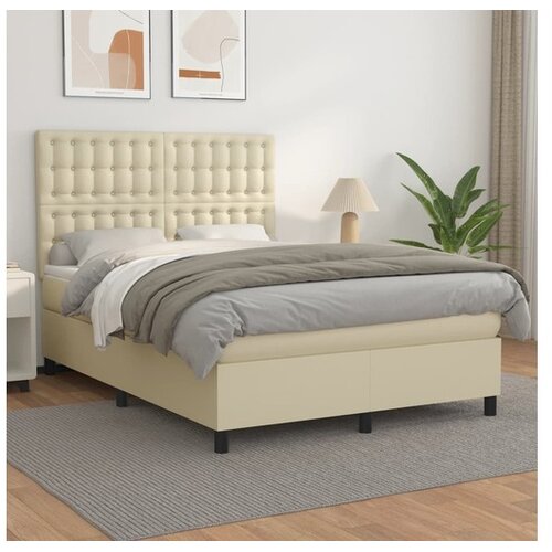 vidaXL Krevet s oprugama i madracem krem 140 x 190 cm od umjetne kože Cene