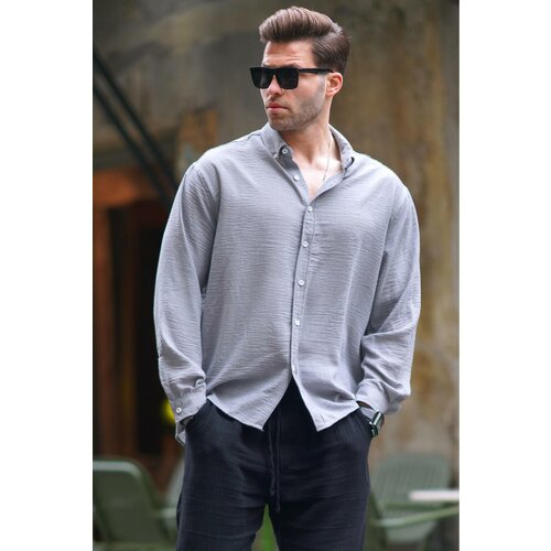 Madmext Men's Gray Long Sleeve Oversize Shirt 6735 Slike