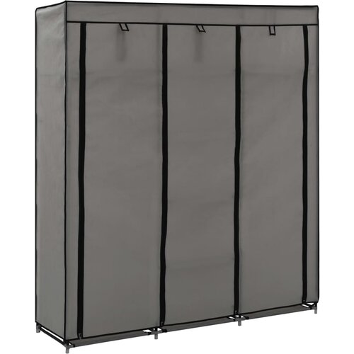 The Living Store Garderobna omara s predelki in palicami siva 150x45x175cm blago - Garderobna Omara, (21434282) Slike