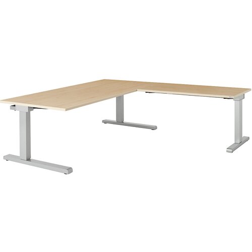 mauser Pisalna miza, s priključkom, ŠxG 1800 x 900 mm, kotni element na desni strani (širina 1200 mm), plošča imitacija javorja, ogrodje aluminijasto Cene