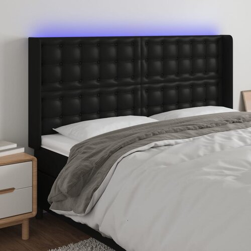 The Living Store LED posteljno vzglavje črno 183x16x118/128 cm umetno usnje - LED Vzglavje, (21659594) Cene