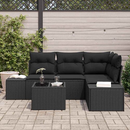  Sjedeća garnitura za vrt 5 kom. Crna poliratan 209 x 154 x 85 cm Slike