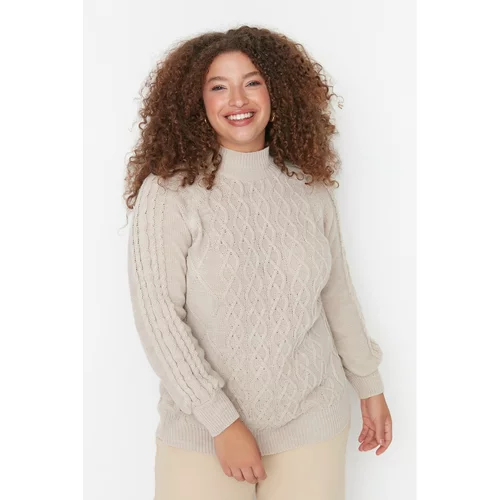 Trendyol Curve Beige Knitted Detailed Knitwear Sweater