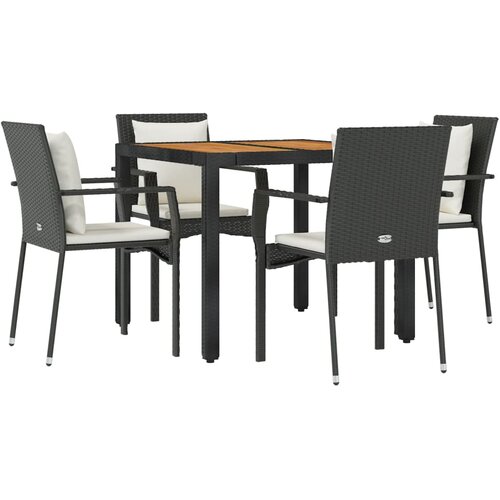  5-dijelni vrtni blagovaonski set s jastucima od poliratana crni Crna Dužina stola 90 cm Slike