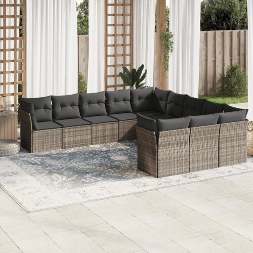 VidaXL 11-dijelni set vrtnih sofa poliratan s jastucima svijetlosivi Slike