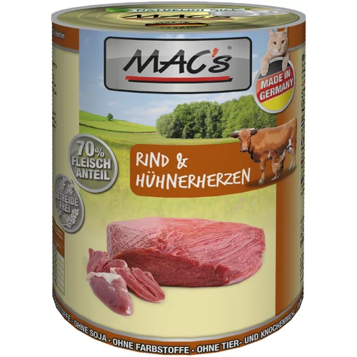 MAC's Varčno pakiranje MAC´s Cat 12 x 400 g - Govedina & piščančji srčki