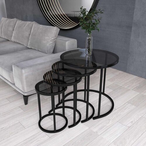 Hanah home Milas 4 set stolića (umetnuti), crna/dimljena (4 kom) Cene
