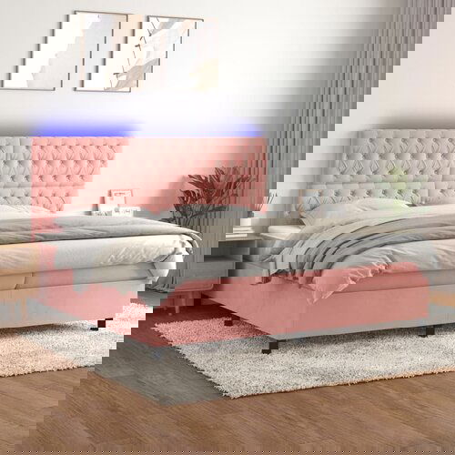 VidaXL Krevet box spring s madracem LED ružičasti 200x200cm bar&amp;scaron;unasti Slike