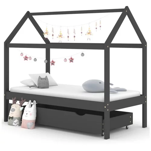  Otroški posteljni okvir s predalom temno siv 80x160 cm