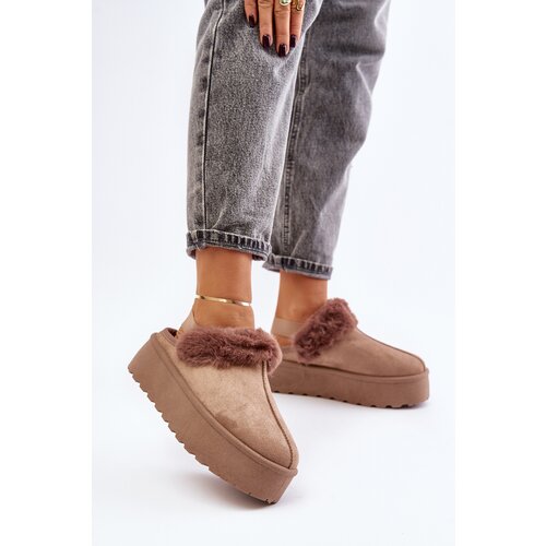 Kesi Women&amp;#039;s platform slippers with fur dark beige Linaris Slike