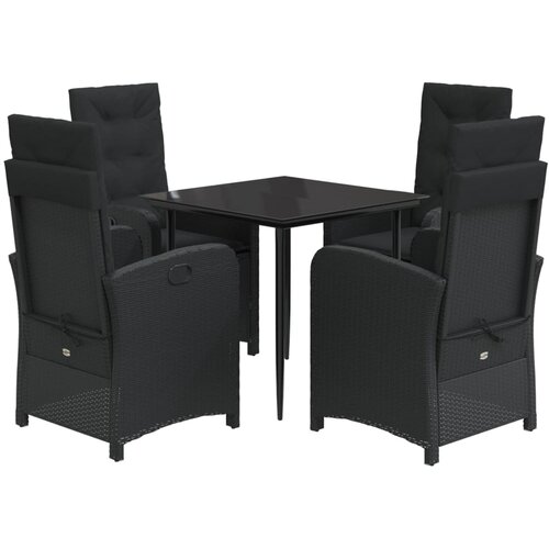  3-dijelni vrtni blagovaonski set s jastucima od poliratana crni Crna 80 cm table length Slike