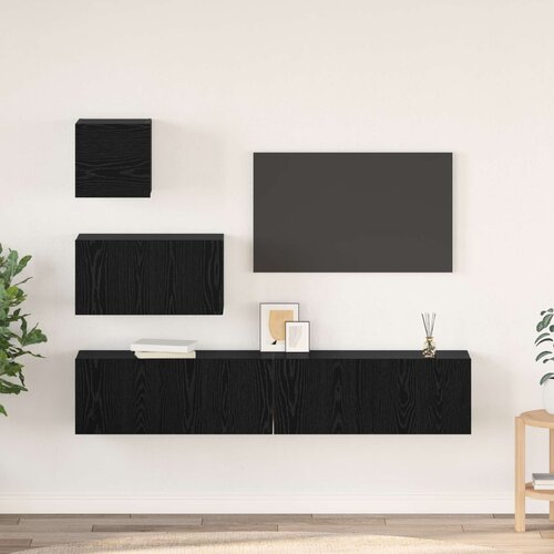  Set TV komoda 3 kom. Crni hrast Konstruirano drvo Crna 80 x 30 x 30 cm Slike