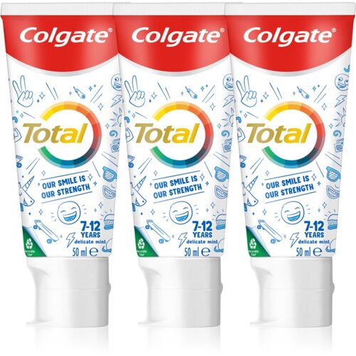 Colgate Total Junior zobna pasta za temeljito či&amp;scaron;čenje zob in ustne votline za otroke 3x50 ml Slike