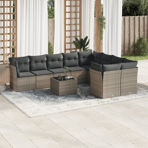 vidaXL 10-dijelni set vrtnih sofa od poliratana s jastucima sivi Cijene