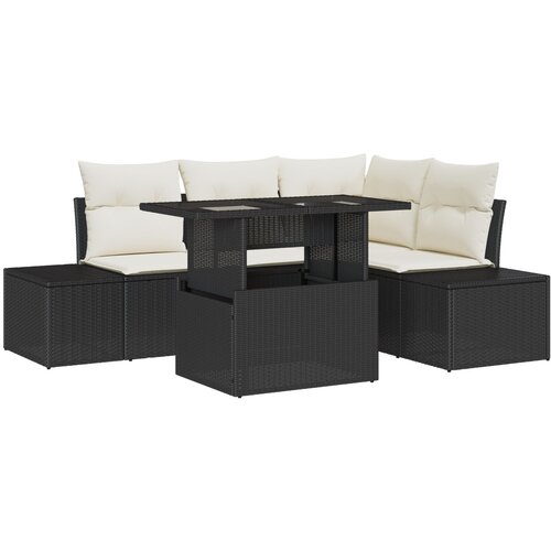 vidaXL Set za vrtni kauč s jastučićima - 5 komada, crni poliratan Cene
