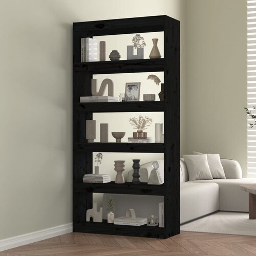  The Living Store Knjižna omara/pregrada črna 80x30x167,4 cm trdna borovina - Knjižna Omara, (21431567) Slike