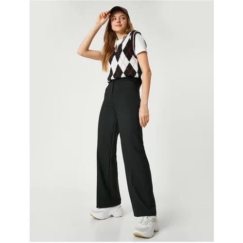 Koton Basic Fabric Trousers, Straight Legs, Zipper Closure with Buttons.