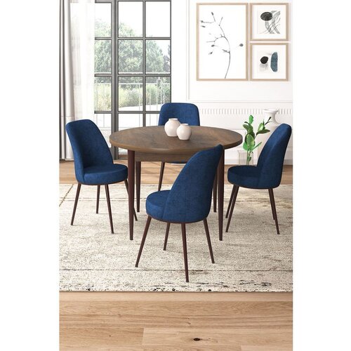 Hanah home Tor - Baroque, Navy Blue BaroqueNavy Blue Dining Table & Chairs Set (5 Pieces) Cene