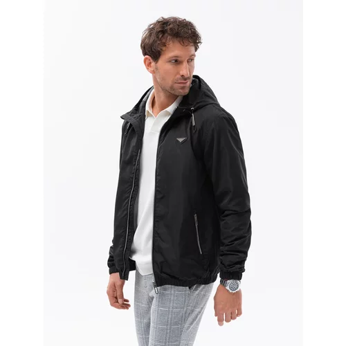 Ombre Men's hooded windbreaker jacket with classic cut - black