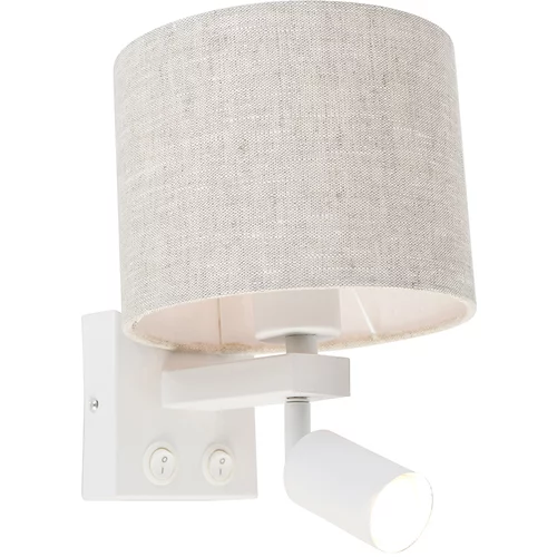 QAZQA Stenska svetilka bela z bralno lučko in senčnikom 18 cm svetlo siva - Brescia