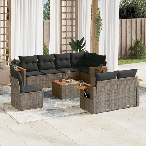 VidaXL 9-dijelni set vrtnih sofa od poliratana s jastucima sivi Slike