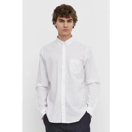 Samsoe Samsoe Lanena košulja za muškarce, boja: bijela, regular, s button-down ovratnikom