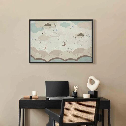  Slika - Cloudy Night Sky - Moons in Brown and Beige Hues Among Clouds and Numerous Little Stars on a Light Background 120x80 U c Slike