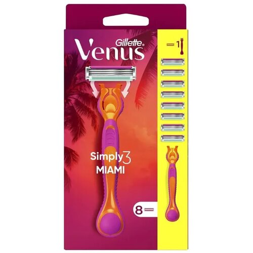 Gillette Ženski aparat za brijanje Venus Simply3 Miami, 8 dopuna, Narandžasti Slike
