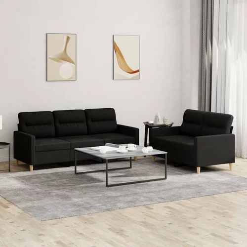  2-dijelni set sofa s jastucima crni od tkanine