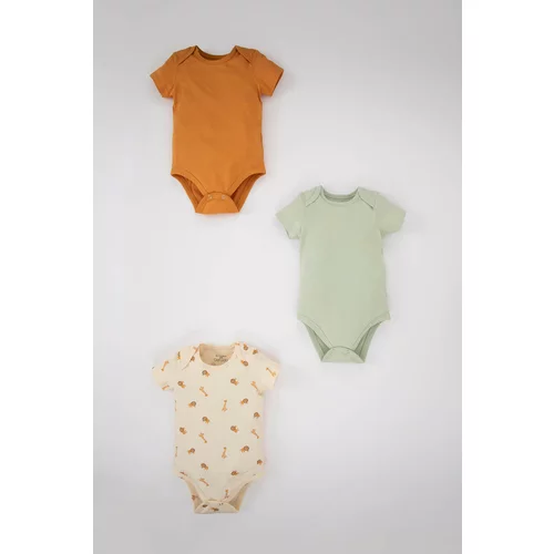 Defacto Baby Boy Safari Combed Cotton 3-Set Short Sleeve Snap Fastener Body