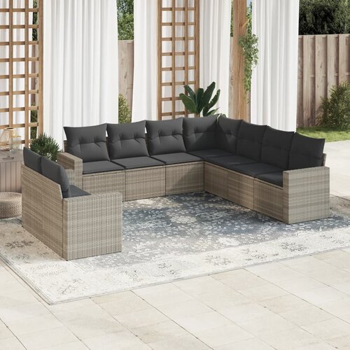 VidaXL 9-dijelni set vrtnih sofa od poliratana s jastucima svjetlosivi Slike