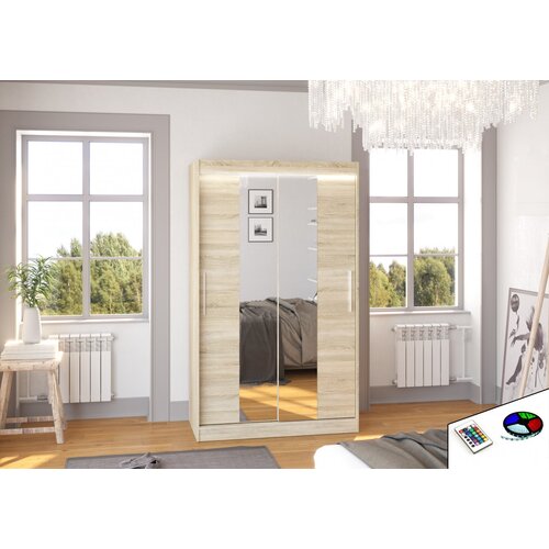 ADRK Klizni ormar SANTOS s ogledalom i LED rasvjetom, 120 cm - SONOMA-SONOMA HRAST Slike