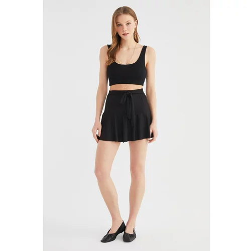 Trendyol Black Skirt Look Ribbed Knitted Shorts & Bermuda