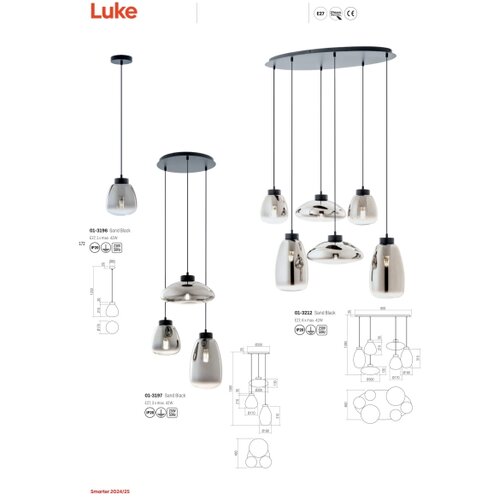  Redo 01-3197 - Visilica na sajli LUKE 3xE27/42W/230V, prečnik 46 cm, crna Slike