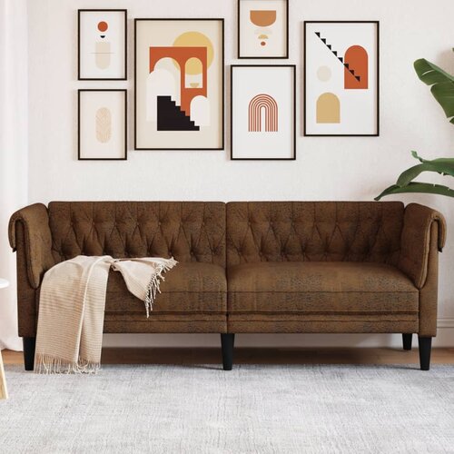vidaXL Trosjed Chesterfield smeđi od tkanine Cijene