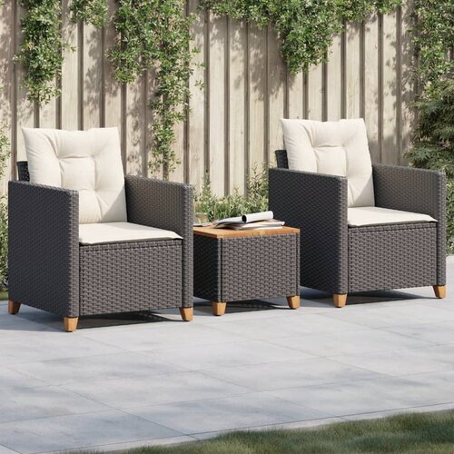 VidaXL 3-dijelni bistro set s jastucima poliratan i drvo bagrema crni Slike
