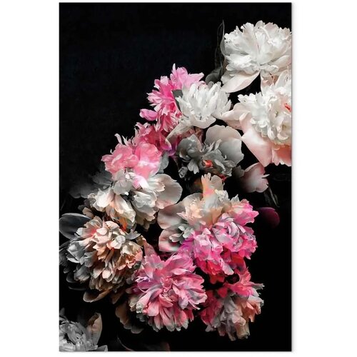  Slika - Peony Charm (1-part) - Colorful Bouquet on Black Background 40x60 Cene
