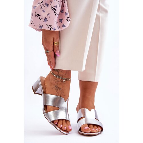 Kesi Classic leather slippers with low heels silver Miley Slike