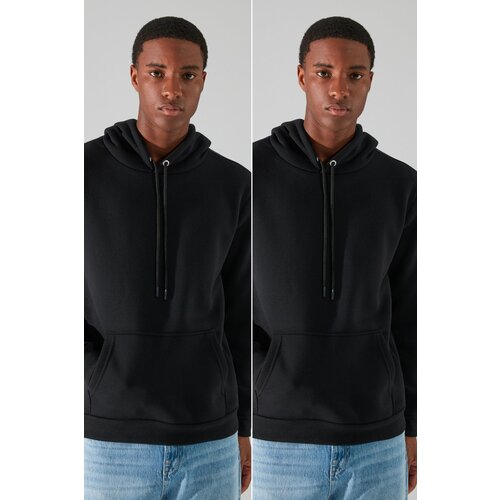 Trendyol Black Men Regular Fit Hoodie 2-Pack Sweatshirt Slike