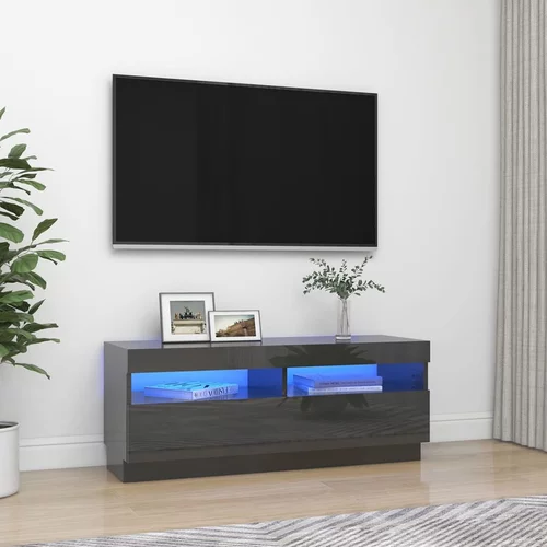 vidaXL TV omarica z LED lučkami visok sijaj siva 100x35x40 cm