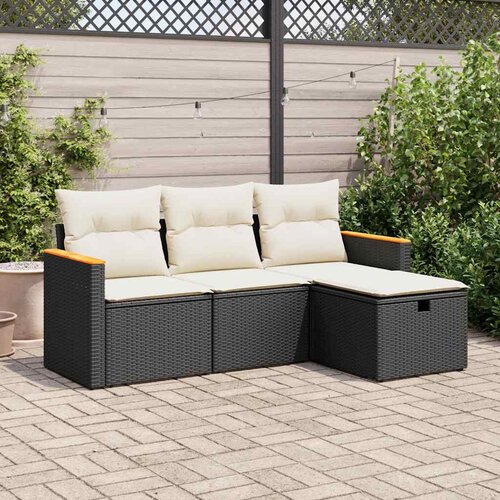 4-dijelni set vrtnih sofa od poliratana s jastucima crni Cijene