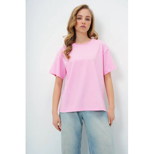 Trend Alacati Stili Ženska majica kratkih rukava Alc-X13684, Okrugli izrez, Roze Slike