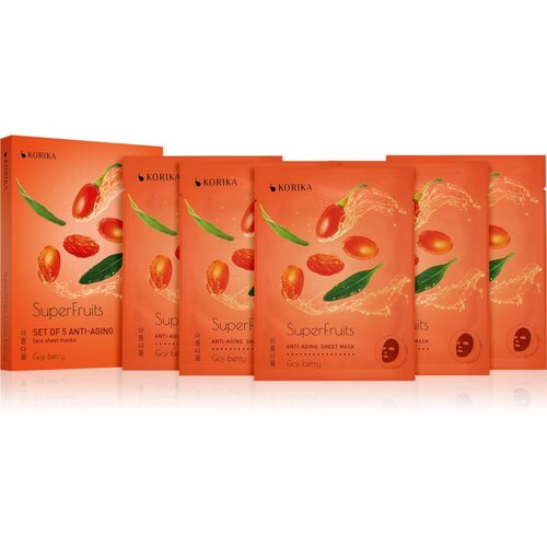 KORIKA SuperFruits Goji Berry - Set of 5 Anti-aging Face Sheet Masks set mask za obraz po znižani ceni Goji berry (s pomlajevalnim učinkom) Cene